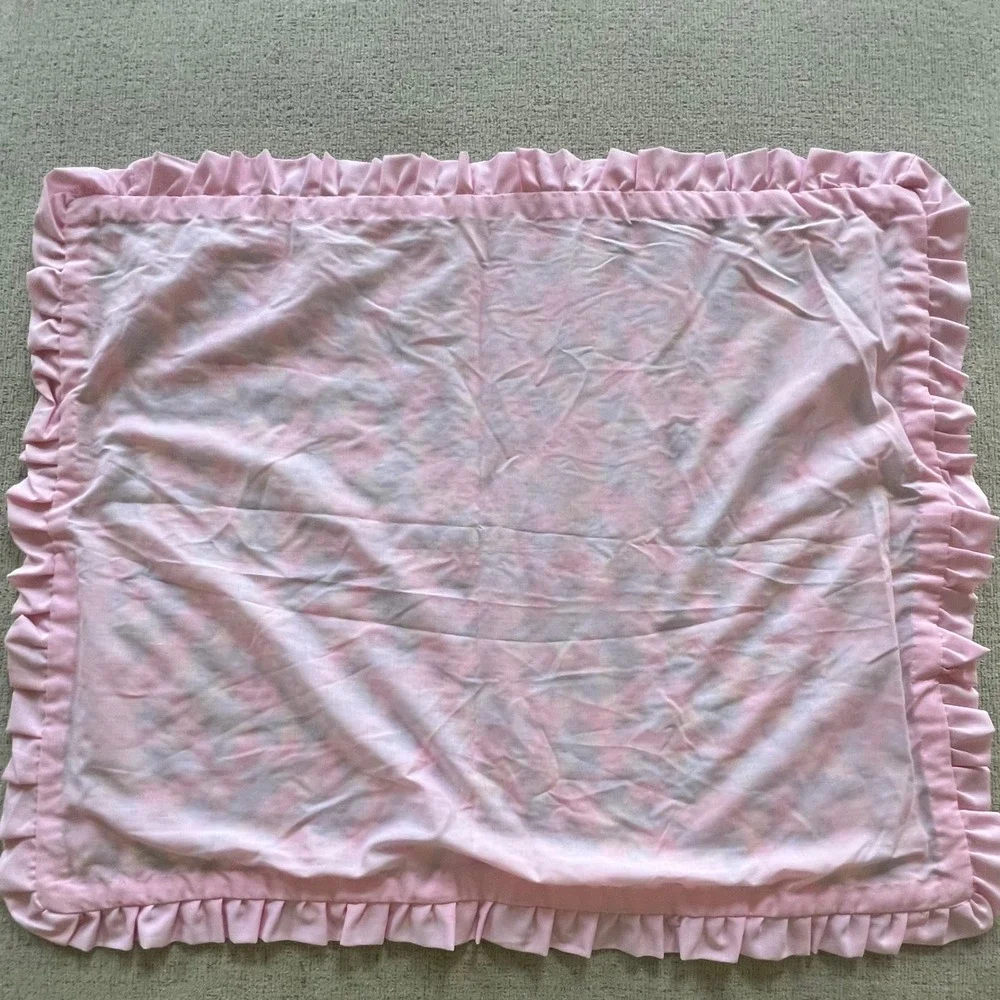 Handmade Crochet Baby Blanket and Pillow Set Pastel Pink Blue Yellow Ruffle